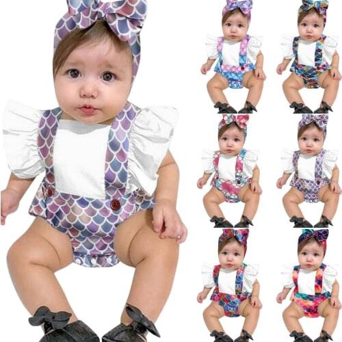 Mermaid Scale Romper Toddler Baby Kids Girls Ruffles Ruched Summer Jumpsuit Bodysuit Outfits Baby Summer Clothing