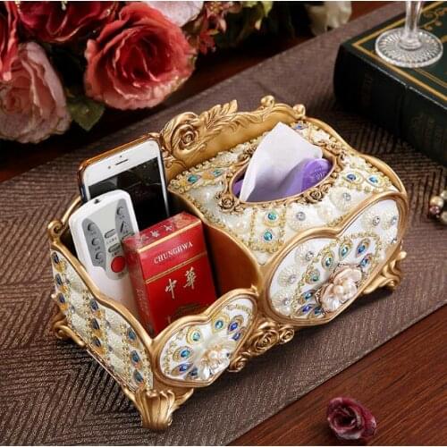 European Diamond Tissue Box Resin Ornaments Home Livingroom Desktop Furnishing Decoration Club Store Storage Box Figurines Craft