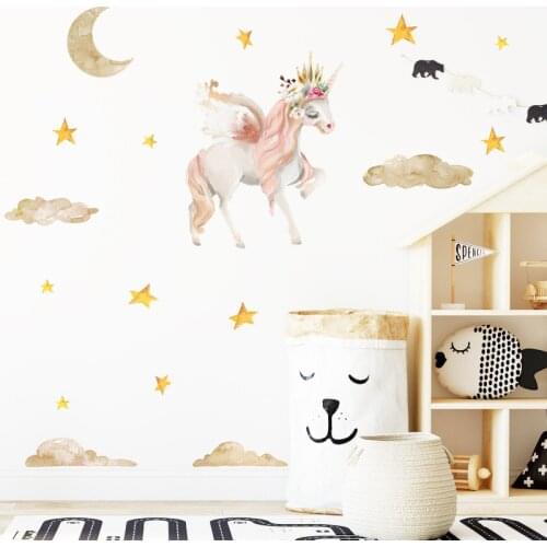 Art Watercolor Cartoon Wall Stickers for Kids Rooms Nursery Girl Bedroom Decor Kindergarten Layout Vinyl Eco-friendly Wallpaper