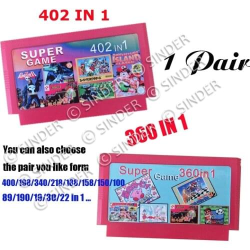 Hot Sale 2 Pieces Game Collection 402 in 1 Game Cartridge + 360 in 1 Big Yellow Game Card For 8 Bit Dandy Game Player