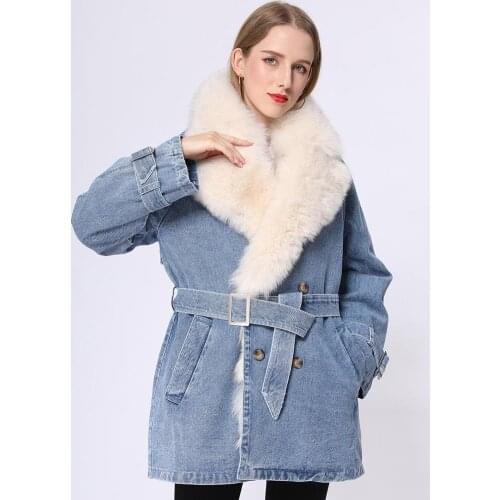 Janefur Denim Jacket Women Latest Real Fox Fur Coat Fashion Warm Parka Winter Designer Overcoats