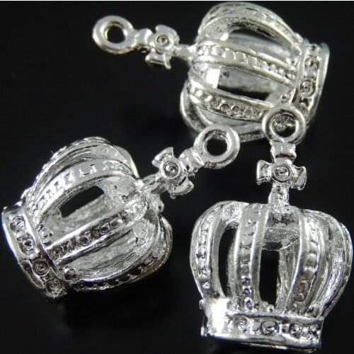 Julie Wang 5PCS Charms Alloy Bright Silver Plated Hollow 3D Crown Shape Charm For Bracelet Pendant Jewelry Making Accessories