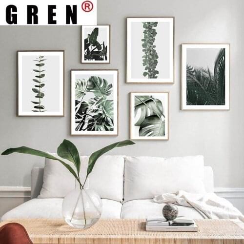 GREN Nordic Tropical Plants Banana Leaf Green Plant Canvas Painting Wall Art Print Poster Picture Modern Bedroom Home Decor