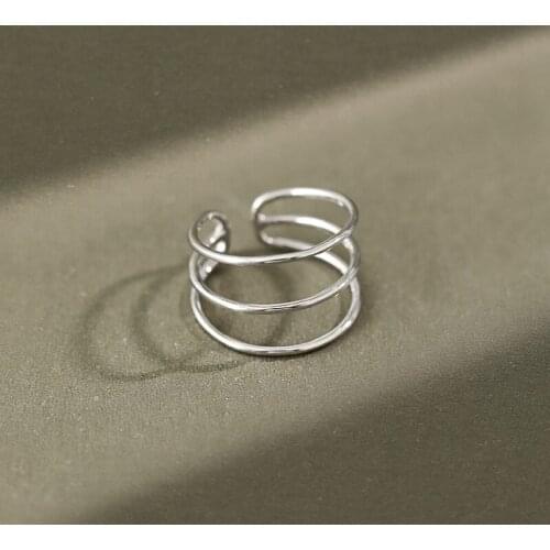 YPAY Simple Three Wire Open Rings for Women 100% Real 925 Sterling Silver Finger Ring Female Fine Accessories Jewelry YMR065