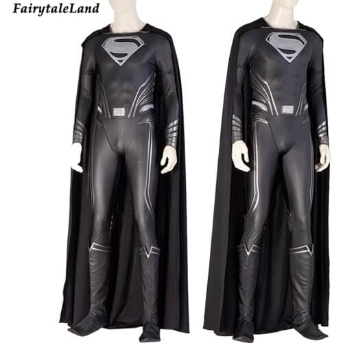 Halloween Carnival Clark Cosplay Kent Costume High Quality Superhero Steel Man Black Jumpsuit Black Bodysuit Hero Boots
