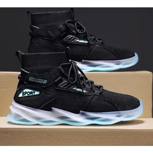 Mens sneakers comfortable and breathable outdoor mesh fashion light elastic non-slip vulcanized flying woven running shoes