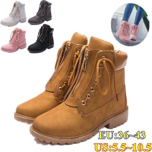 Fashion Ladies Brown Motorcycle Martin Boots Causl Shoes Lace Up Ankle Boots Flats Women Thick Bottom Tooling Boots Snow Boots