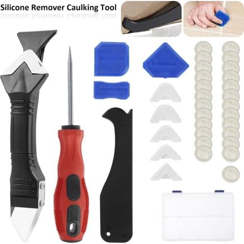 3-in-1 Caulking Tool Set Glass Glue Angle Scraper with 5 Joint Silicone Remover Pads Grout Caulk Finisher Sealant Smooth Scraper