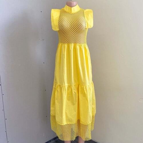 2021 New African Hollow Out Dresses For Women Short Sleeve Elegant Dinner Gowns Bohemian Kaftan Dress Ankara Lady Clothing