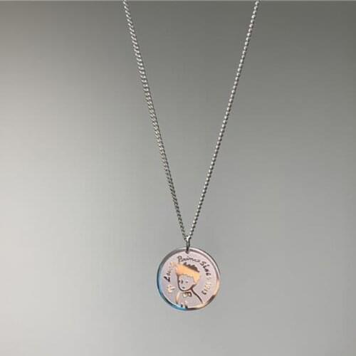 Little Prince Necklace Hip Hop Punk Simple Geometric Round Pendant Neck Chains Necklace for Women/men Metal Choker Jewelry Gift