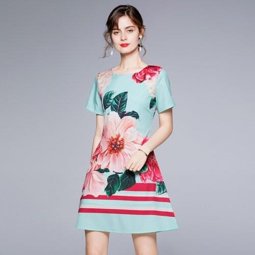 Menahem 2021 Summer Casual Loose Waist A-Line Positioning Floral Printed Dress Women Short Sleeve O Neck Elegant Mini Vestidos