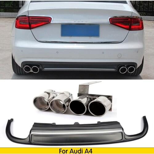 PP Rear Bumper Lip Diffuser Exhaust Pipe for Audi A4 B8 Standard Bumper/Sline Bumper 2009-2016