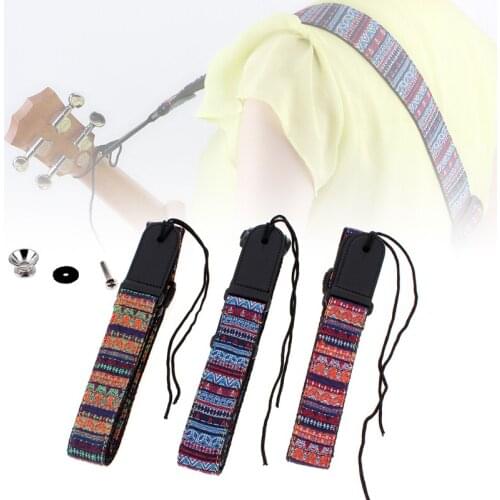 Adjustable 75 - 130cm Ukulele Guitar Strap Cotton Leather Bohemian Style Sling Belt Buckle with Tail Nail Accessories