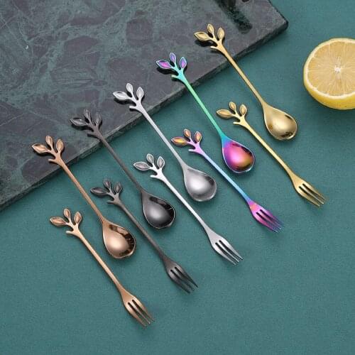 Leaf Shape Stainless Steel Tea Coffee Spoon Ice Cream Sugar Flatware Sliver Gold color small dessert spoons Tableware