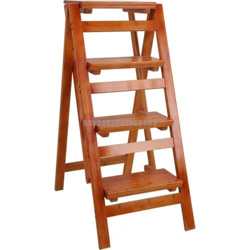 Solid Wood Step Stool Household Folding Ladder Bamboo Multi Function Thickened Step Chair Dual Purpose Indoor Climbing Four Step