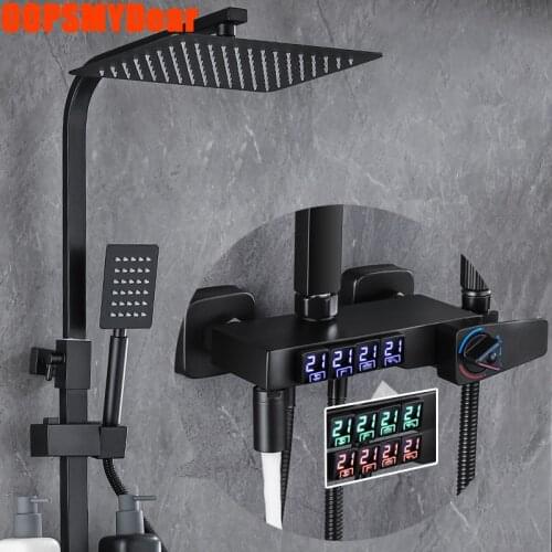 Thermostatic Shower System Bathroom Smart Digital Shower Set Hot Cold Mixer Black Bath Faucet Square Stainless Steel Head Grifo