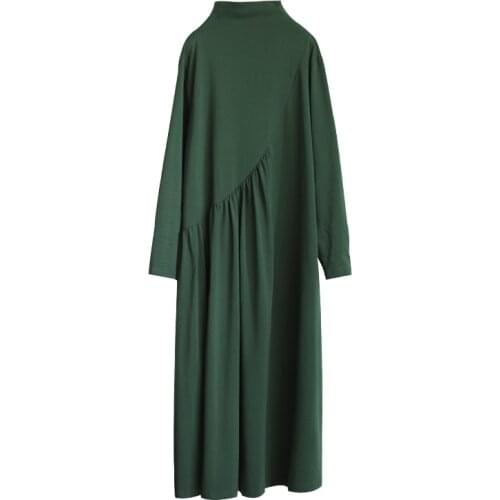 2021 Vintage Cotton Linen Floral Dress Spring Autumn New Style Buckle Drawstring Long-sleeved Loose Ethnic Style Base Dress