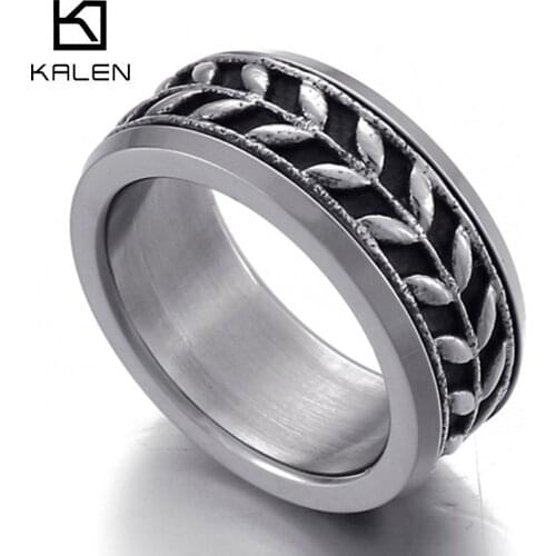 Vintage 0live Leaf Ring Leaves Middle East Stainless Steel Ring for Men Retro Peace Ring Punk Antique Silver Jewelry