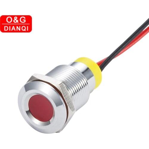 12mm metal pilot signal lamp red Warning Indicator Light 12v 220v led waterproof led indicator light with universal 12cm wire