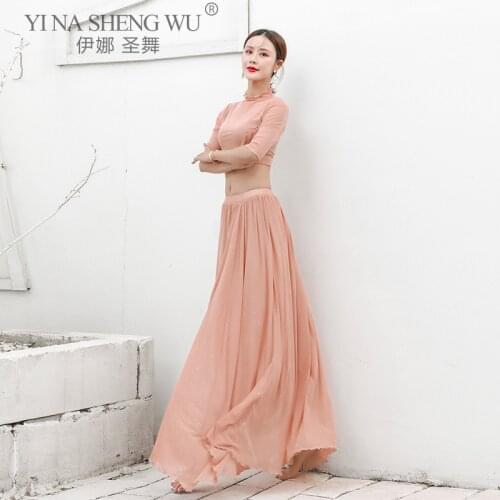 Belly Dance Set Round Neck Top Half Sleeve Long Skirt Performance Practice Clothes Set Female Adult Elegant Competition Clothing
