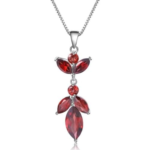 GEMS BALLET Pure 925 Sterling Silver Flower Pendant Necklace 2.94Ct Natural Red Garnet Gemstone for Women Wedding Fine Jewelry