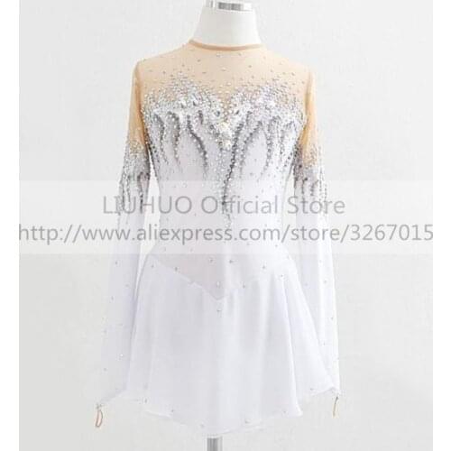 LIUHUO Womens Girls' Adult Kid Performance Ballet Rhythmic Gymnastics Competition Leotard Ice Figure Skating Dress White Dance