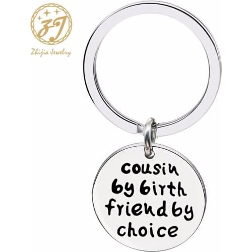 Zhijia jewelry Cousin Gifts Stainless Steel Key Chain Ring DIY chaveiro Cute sleutelhanger porte clef for Women Men llaveros
