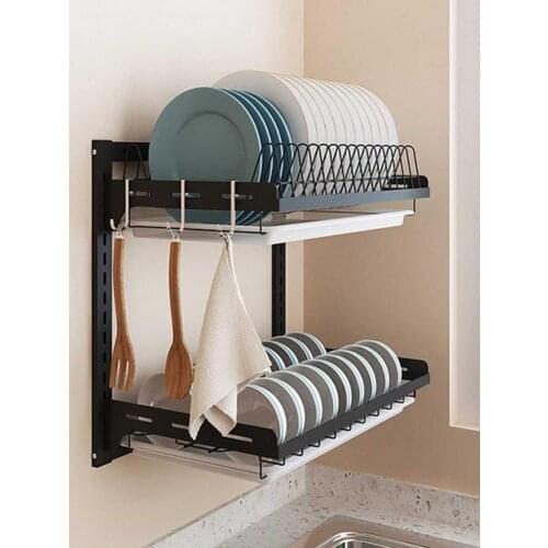 2/3Layers Kitchen Shelf Storage Holders Over Sink Stainless Steel Bowl Dish Rack Organizer Utensils Storage Supplies In Black