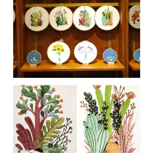 2021 Cactus Plant Gardens DIY Embroidery Kit Fashion Women Custom Embroiery Handmade Kit For Beginner Wholesales