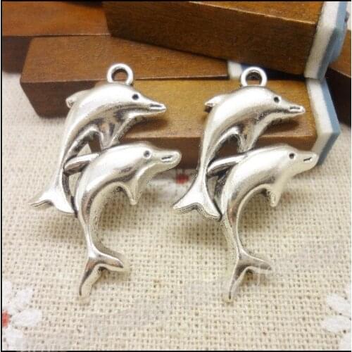 32 pcs Vintage Charms Dolphin Pendant Antique silver Fit Bracelets Necklace DIY Metal Jewelry Making