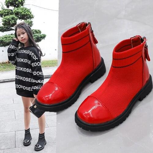 Spring Autumn Girls Ankle Boots PU Leather Patchwork Breathable Zip Kids Boots Low Heel Non Slip Girls Shoes EUR Size 26-37