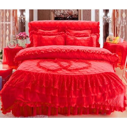 Korean bedspreads Princess bed skirt 1.8 m four sets of lace bedspreads multi-piece sets of wedding bedding D-80