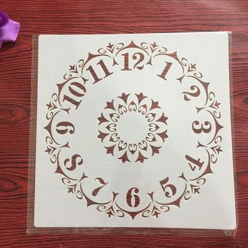 30 * 30cm size diy craft mandala clock mold for painting stencils stamped photo album embossed paper card on wood, fabric, wall