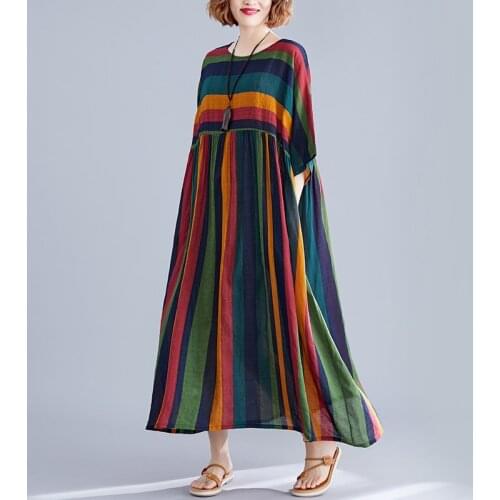 Cotton plus size vintage floral for women casual loose maxi long summer beach dress elegant clothes 2021 ladies dresses Q97