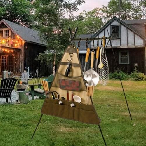 Canvas Camping Picnic Tableware Storage Bag Portable Barbecue Beach Cutlery Organizer Outdoor Hanging Holder Bag Cooking Utensil