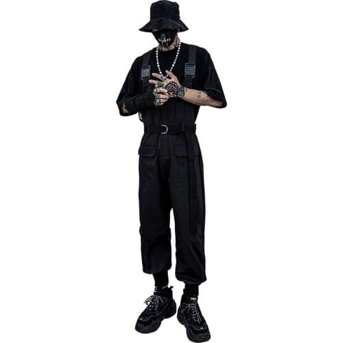 Spring Overalls Men Woman Bib Jumpsuits Tie Waist Feet Cool Street Hip Hop Fashion Youth Black Green Pants Coverall Trousers