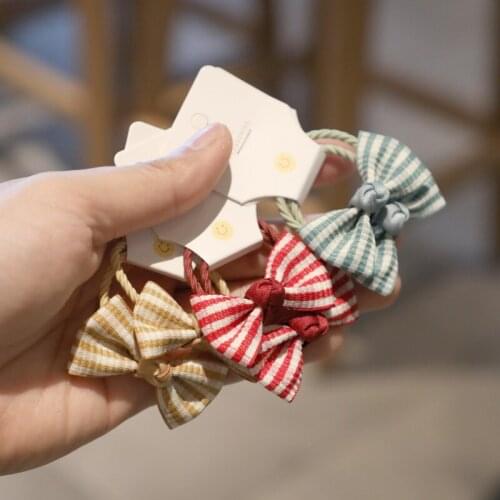 2PCS New Fabric Stripe Bowknot Hair Cute Circle Elastic Hair Bands Girls Women Barrette Hair Accessories Princess Headwear