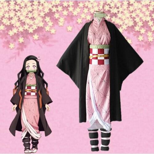 Anime Comic Demon Slayer: Kimetsu no Yaiba Cosplay Costumes Kamado Nezuko Cosplay Costume Women Girls Cosplay Clothes Kimono