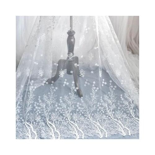 Snowflake Embroidery Lace Fabric Wedding Veil Fashion High-grade Mesh Cloth Dress Decoration Accessories White
