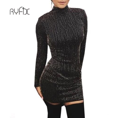 Hot Sale Black Women Sequined Long Sleeve Dress Tassel Bodycon Party Club Turtleneck Skinny New Casual Sexy Club Dress Y2011