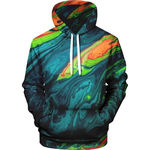 Foreign trade series Creative swamp color 3D digital printing Mens casual pullover Drawstring hooded sweater