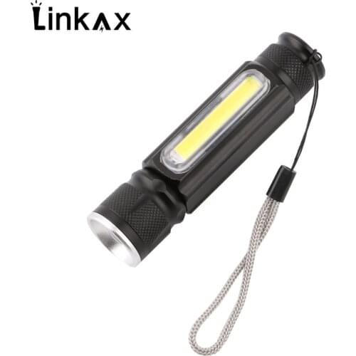 USB Rechargeable Mini T6+COB LED Flashlight 4 Modes Zoomable Handy LED Flash Light Torch Camping Light with Magnet Built Battery