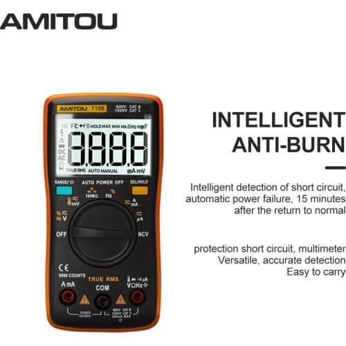T108 Anti-burn Mini Multimeter Digital Intelligent Protection AC/DC Portable Auto Multimetro Digital Profissional Tester