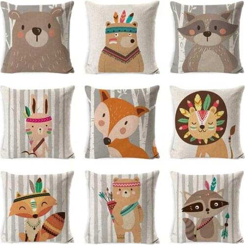 Cartoon Animal Print Pillow Forest Animal Cushion Car Sofa upholstery cushion birthday present cushion 45*45cm