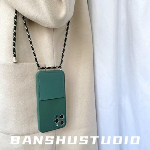 Liquid silicone Card slot crossbody lanyard phone soft case for iphone 12 MiNi 12 Pro Max 11 Pro Max X XR XS Max 7 8 plus cover