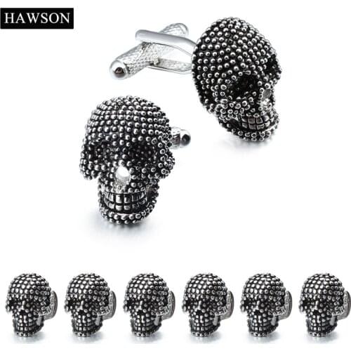 HAWSON Skull Cufflinks and Tuxedo Shirt Studs Set Costume Party Gift High Quality Skeleton Cufflinks for Mens French Shirt Dress