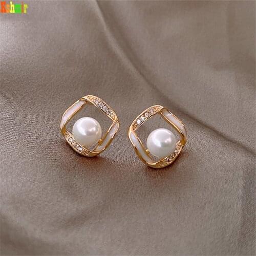 Kshmir Delicate irregular square stud temperament pearl girl small earring female earrings 2020