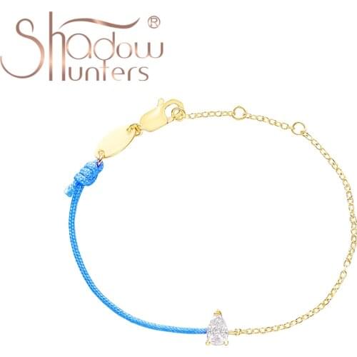 SHADOWHUNTER New 925 Sterling Silver Thin Rope Bracelet Water Drop Crystal Bracelet Blue Line Chain For Young Girl Women Jewelry