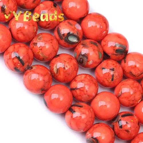 Orange Shell Howlite Turquoises Stone Beads 4-12mm Natural Loose Round Charm Beads For Jewelry Making DIY Bracelets Accessories