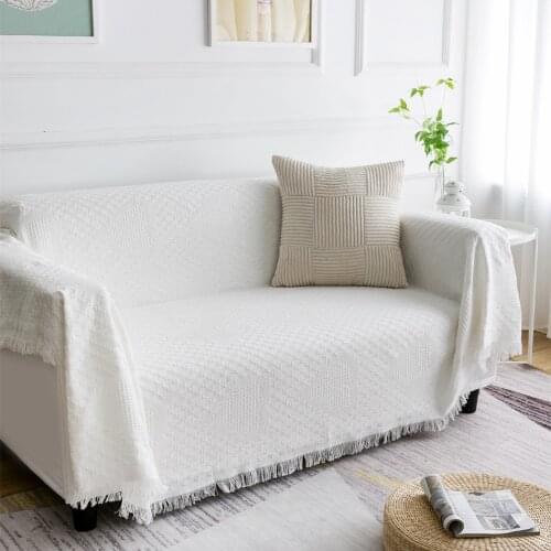 Nordic solid color Heart pattern Sofa dust cover knitting Sofa cushion cover Four season blanket cotton Blended fabric slipcover